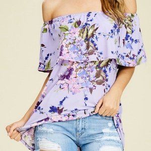 NWT White Birch Lavender Floral Off the Shoulder Top